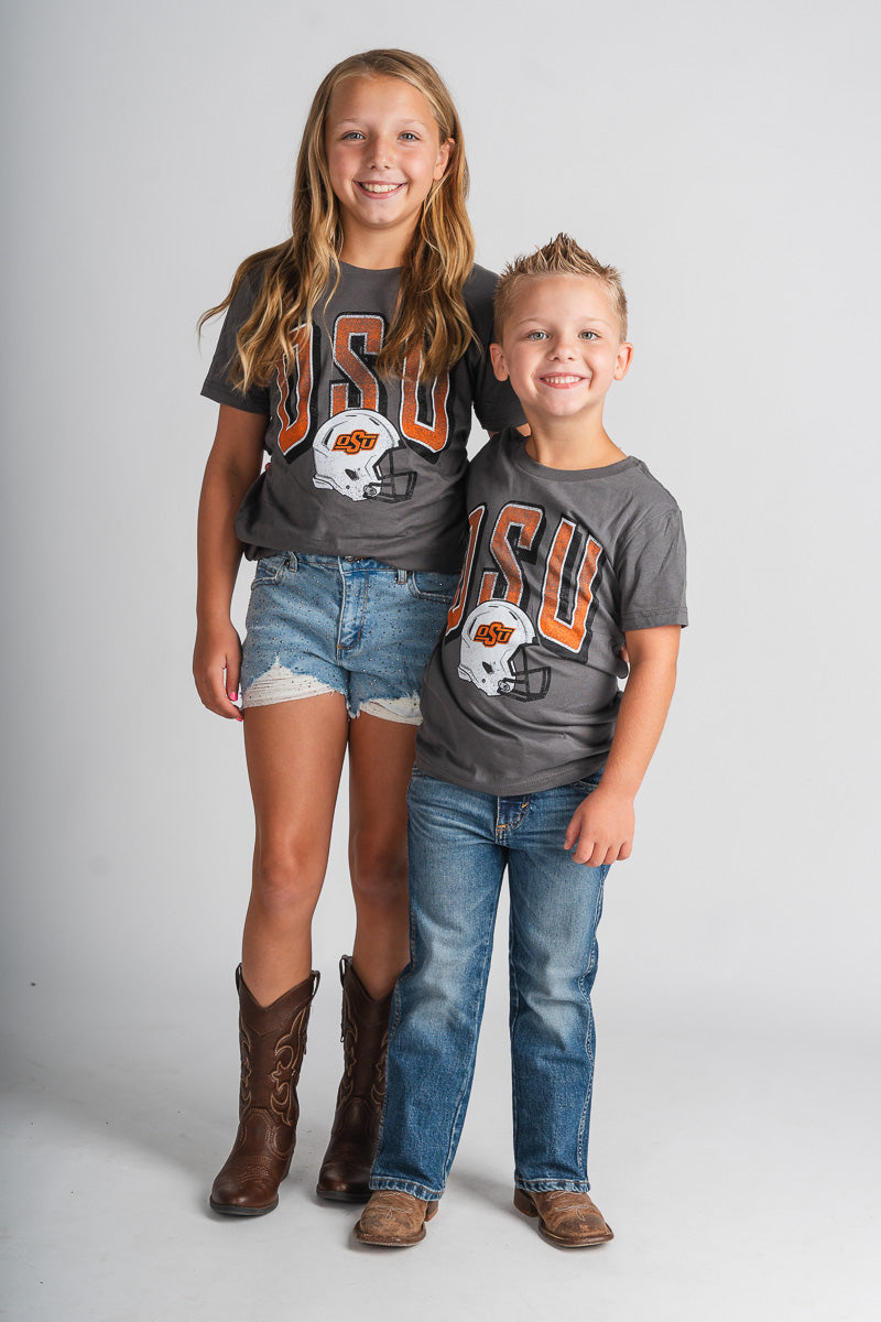 OSU KIDS OSU Cowboys helmet fade t-shirt charcoal T-shirt | Lush Fashion Lounge Trendy Oklahoma State Cowboys Apparel & Cute Gameday T-Shirts