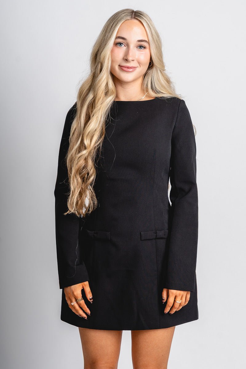 Boat Neck Long Sleeve Mini Dress Black Black / Small Boat Neck Long Sleeve Mini Dress Black Black / Small