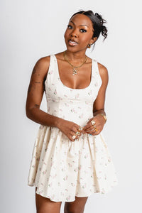Floral corset mini dress cream - Affordable dress - Boutique Dresses at Lush Fashion Lounge Boutique in Oklahoma City