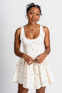 Floral corset mini dress cream - Cute dress - Trendy Dresses at Lush Fashion Lounge Boutique in Oklahoma City