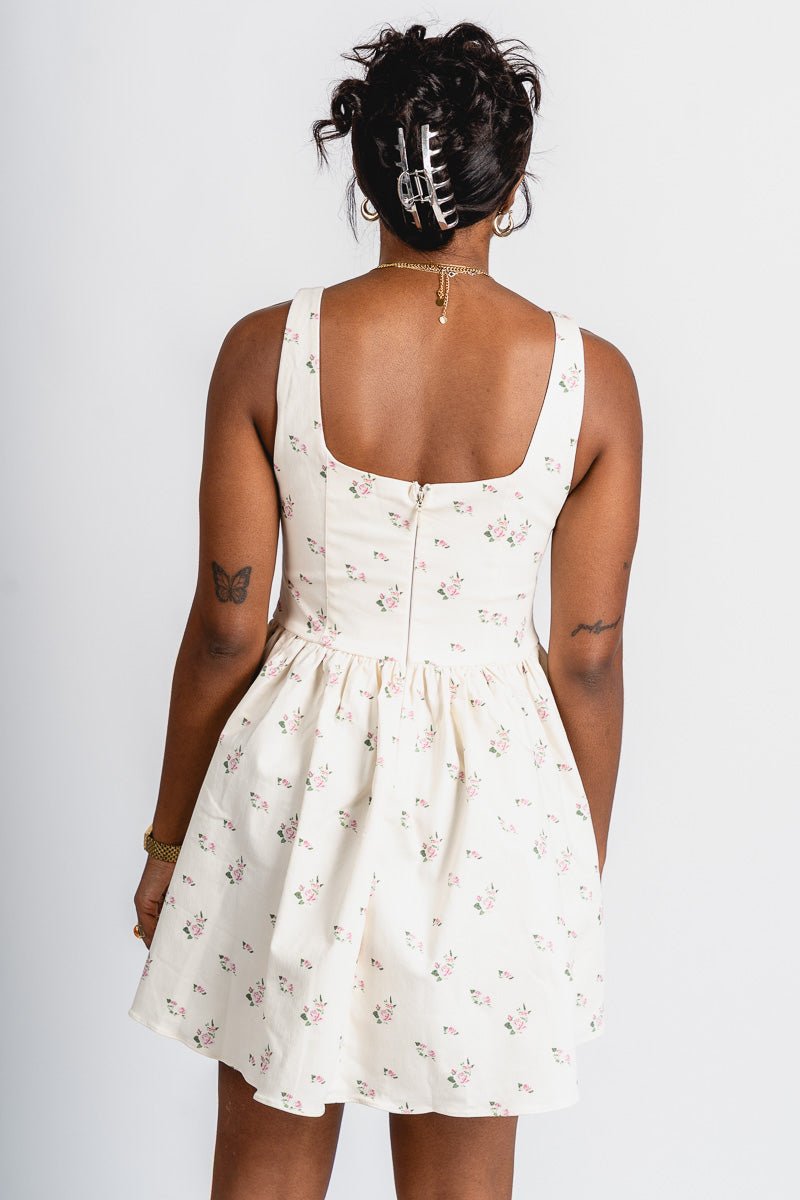 Floral corset mini dress cream