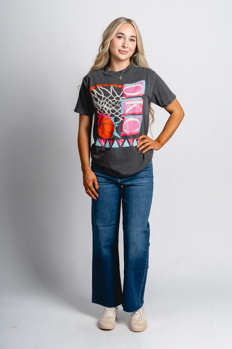 OKC basketball 90's retro unisex t-shirt vintage black - Trendy OKC Thunder T-Shirts at Lush Fashion Lounge Boutique in Oklahoma City