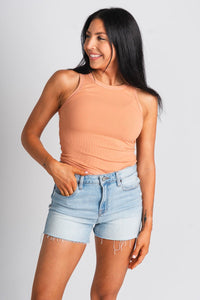 Ribbed tank top dusty orange - Affordable Tank Top - Boutique Tank Tops at Lush Fashion Lounge Boutique in Oklahoma City