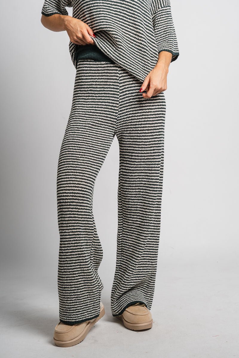 Striped wide leg pants hunter green - Trendy pants - Cute Loungewear Collection at Lush Fashion Lounge Boutique in Oklahoma City