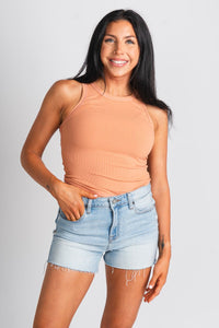 Ribbed tank top dusty orange - Cute Tank Top - Trendy Tank Tops at Lush Fashion Lounge Boutique in Oklahoma City