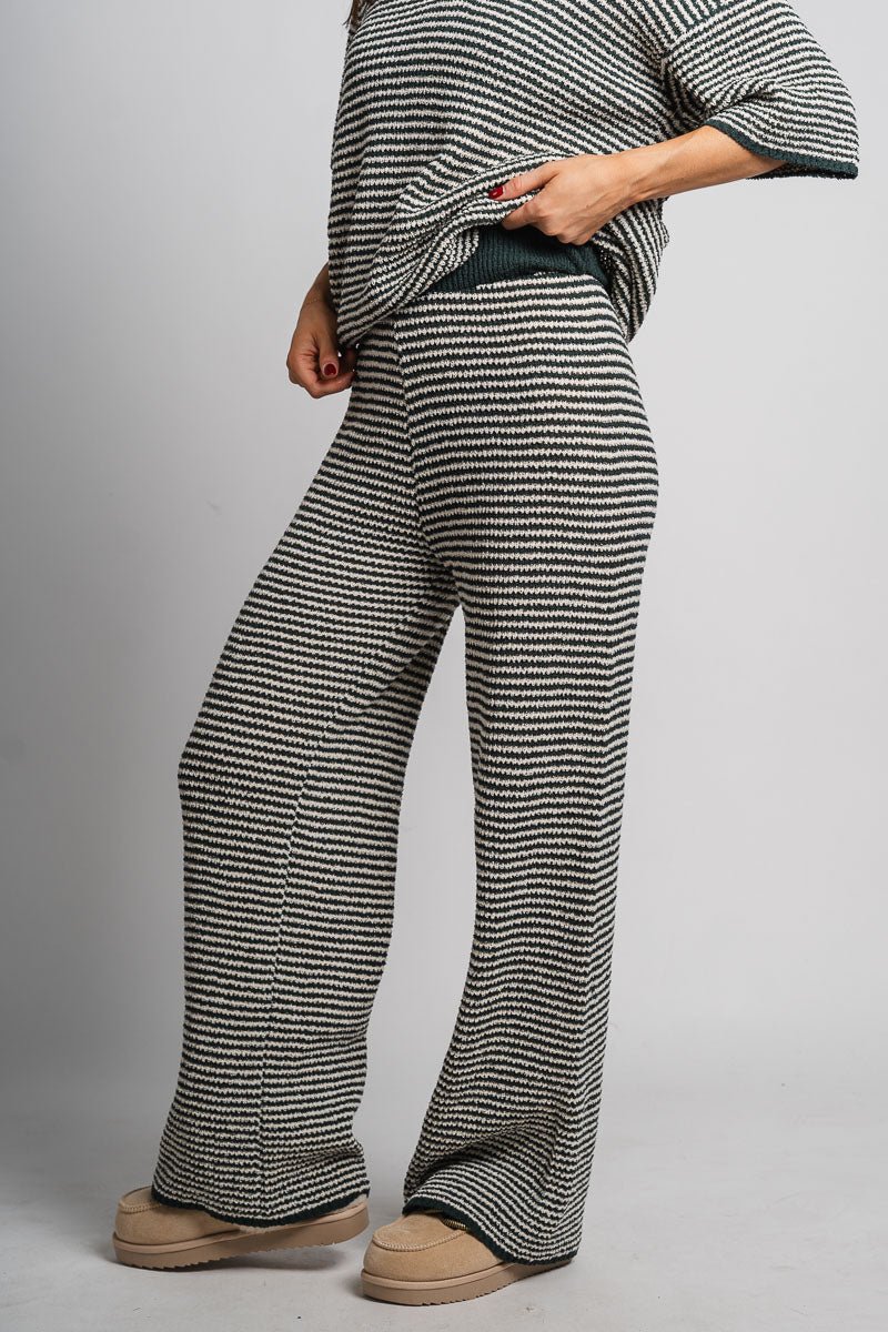 Striped wide leg pants hunter green - Adorable pants - Stylish Comfortable Outfits at Lush Fashion Lounge Boutique in OKC