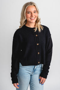 Button sweater cardigan black - Cute Cardigan - Trendy Cardigans & Stylish Kimonos at Lush Fashion Lounge Boutique in Oklahoma City