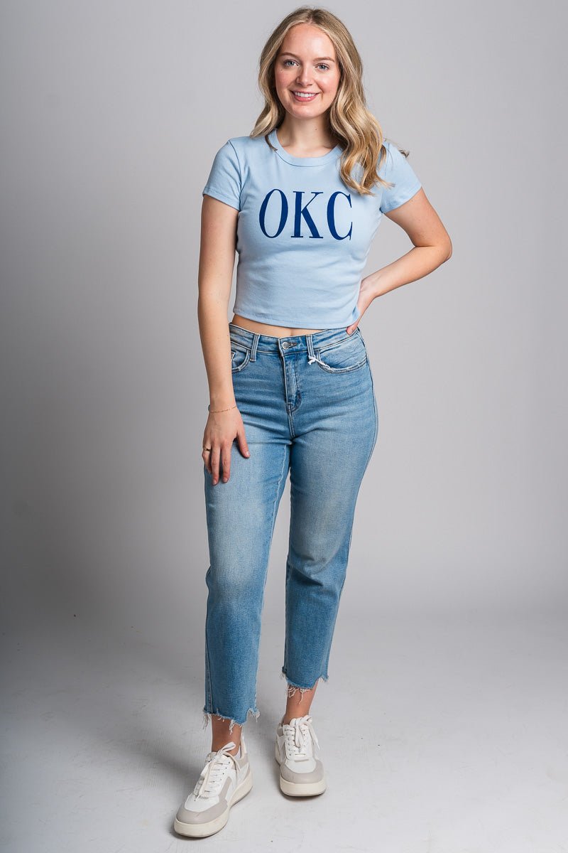 OKC vogue crop t-shirt baby blue - Trendy OKC Thunder T-Shirts at Lush Fashion Lounge Boutique in Oklahoma City