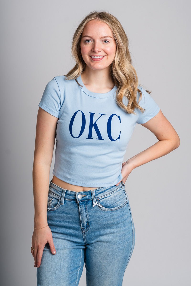 OKC vogue crop t-shirt baby blue - Trendy Oklahoma City Basketball T-Shirts Lush Fashion Lounge Boutique in Oklahoma City