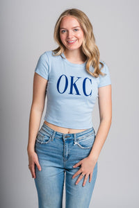 OKC vogue crop t-shirt baby blue - Trendy OKC Apparel at Lush Fashion Lounge Boutique in Oklahoma City