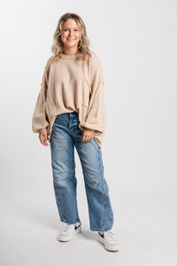 Oversized pocket sweater light taupe - Trendy Sweaters | Cute Pullover Sweaters at Lush Fashion Lounge Boutique in Oklahoma City