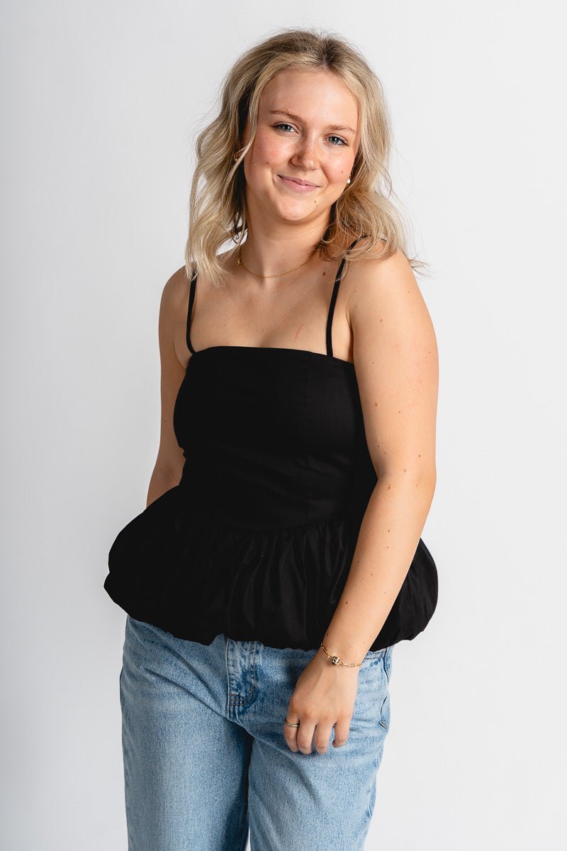 Bubble hem peplum top black