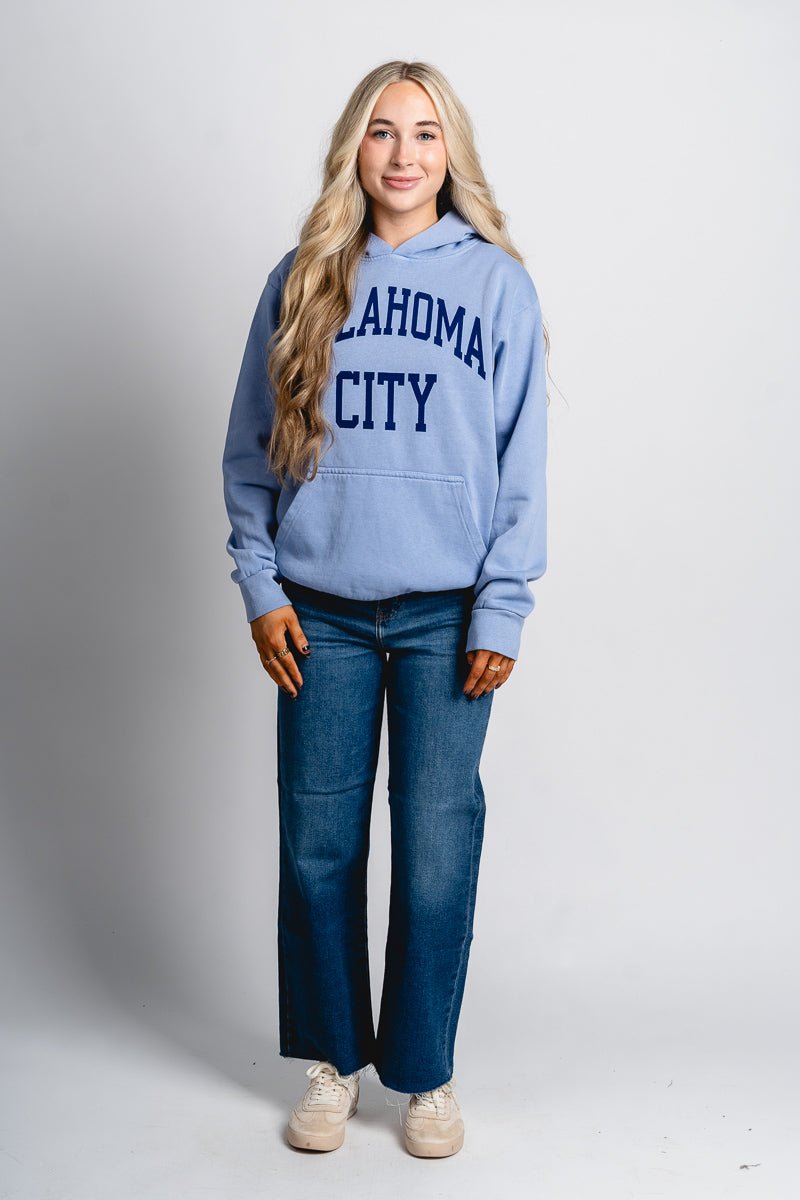 OKC basketball simple hoodie faded powder - Oklahoma City inspired graphic t-shirts at Lush Fashion Lounge Boutique in Oklahoma City