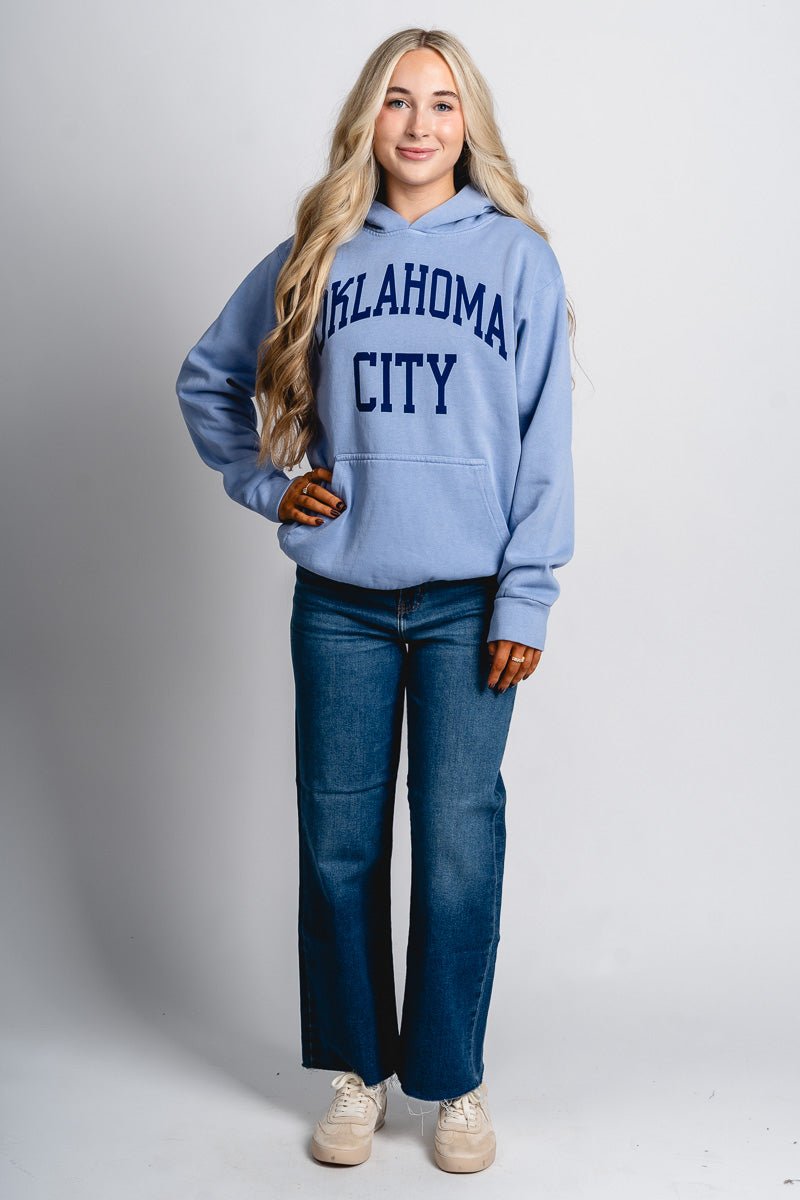 OKC basketball simple hoodie faded powder - Trendy OKC Thunder T-Shirts at Lush Fashion Lounge Boutique in Oklahoma City