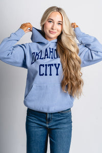 OKC basketball simple hoodie faded powder - Trendy Oklahoma City Basketball T-Shirts Lush Fashion Lounge Boutique in Oklahoma City