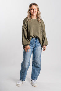 Oversized pocket sweater olive - Trendy Sweaters | Cute Pullover Sweaters at Lush Fashion Lounge Boutique in Oklahoma City