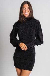 Shimmer long sleeve dress black - Trendy New Year's Eve Outfits at Lush Fashion Lounge Boutique in Oklahoma City