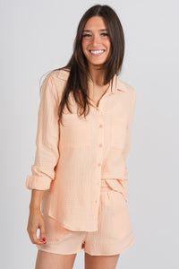 Z Supply Kaili button up top grapefruit - Z Supply Top - Z Supply Apparel at Lush Fashion Lounge Trendy Boutique Oklahoma City