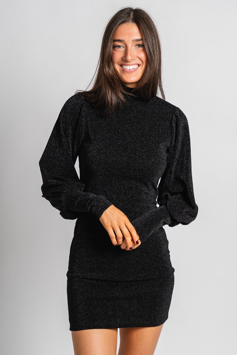 Shimmer long sleeve dress black