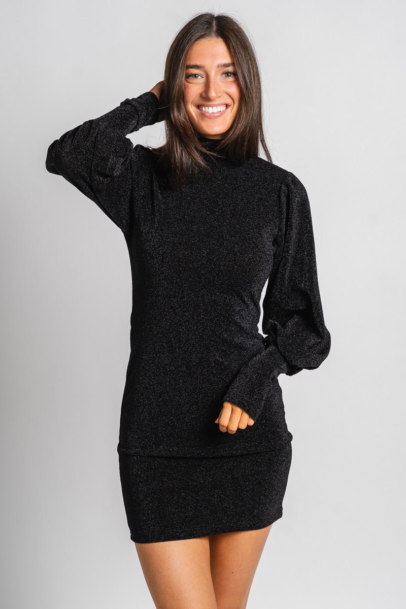 Shimmer long sleeve dress black - Affordable dress - Boutique Dresses at Lush Fashion Lounge Boutique in Oklahoma City