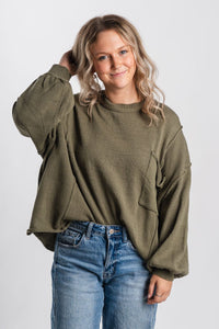 Oversized pocket sweater olive – Stylish Sweaters | Boutique Sweaters at Lush Fashion Lounge Boutique in Oklahoma City