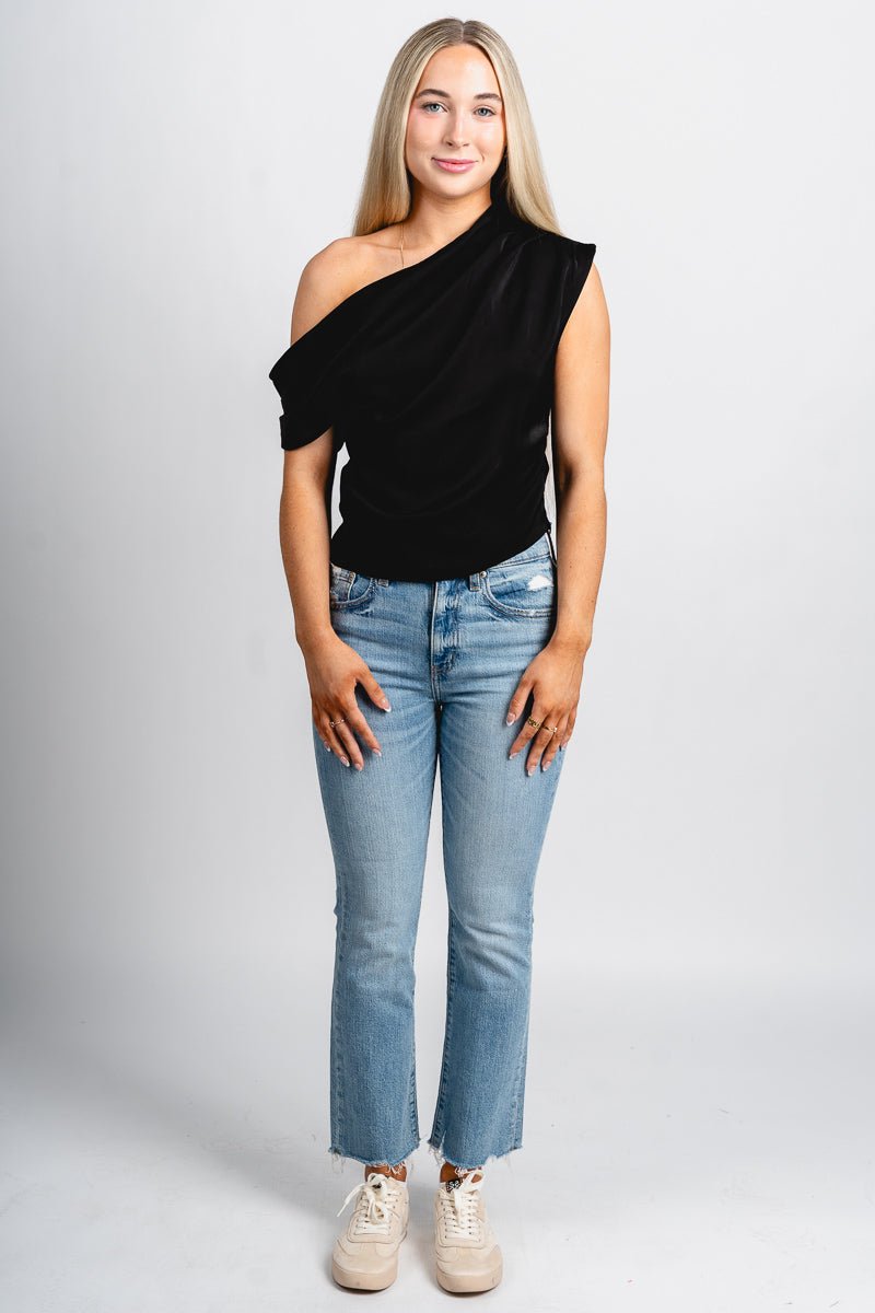 Off shoulder cowl neck top black