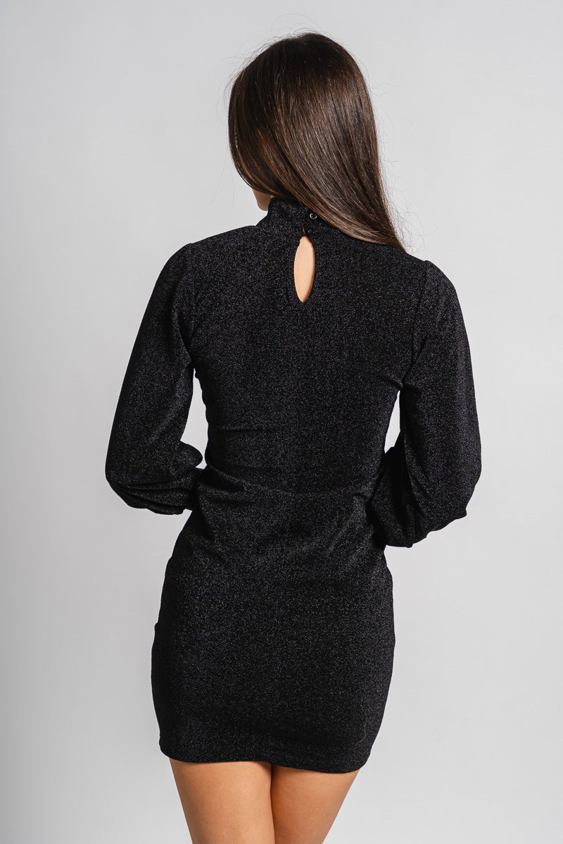 Shimmer long sleeve dress black