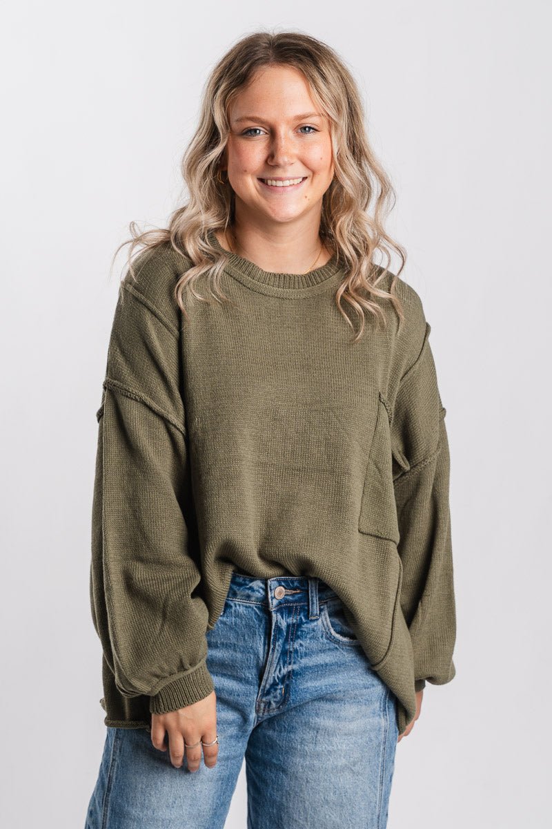 Oversized pocket sweater olive – Boutique Sweaters | Fashionable Sweaters at Lush Fashion Lounge Boutique in Oklahoma City