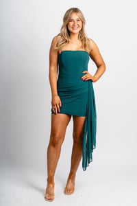 Strapless wrap skirt mini dress hunter green Stylish dress - Womens Fashion Dresses at Lush Fashion Lounge Boutique in Oklahoma City