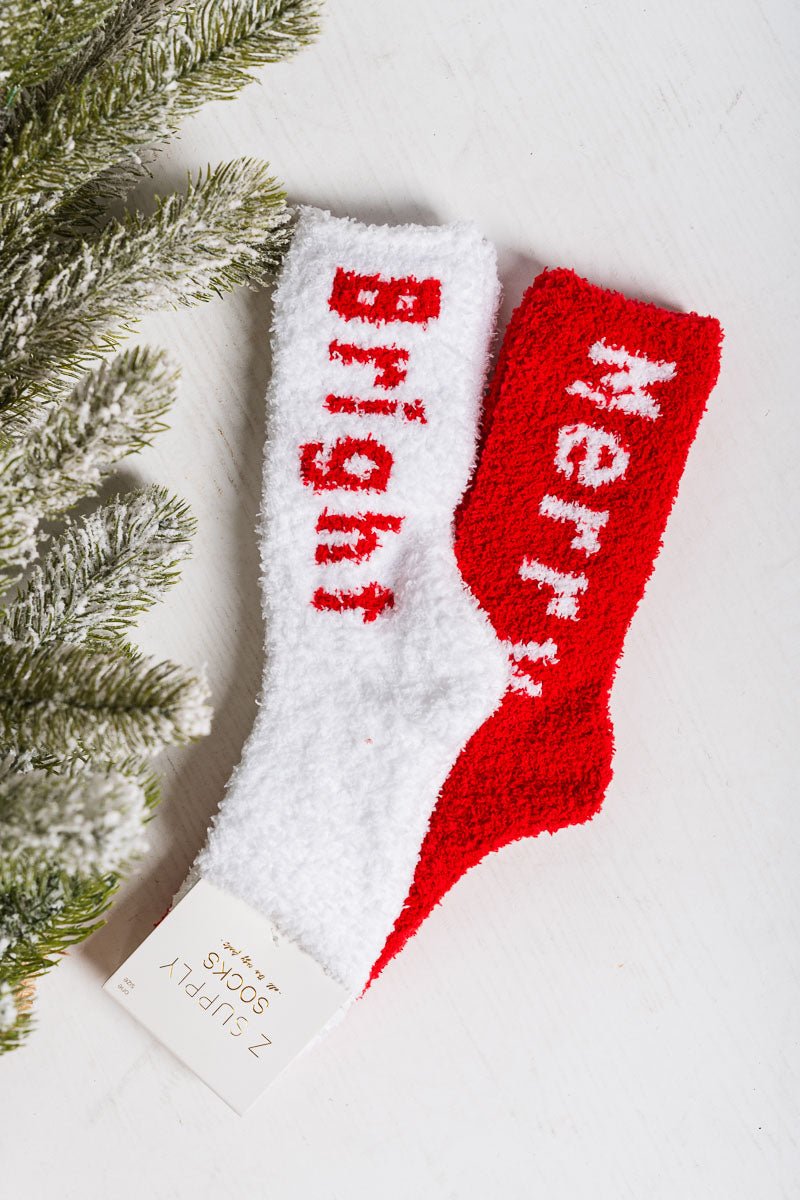 Merry & Bright 2 pack fuzzy socks - Z Supply socks - Z Supply Tops, Dresses, Tanks, Tees, Cardigans, Joggers and Loungewear at Lush Fashion Lounge