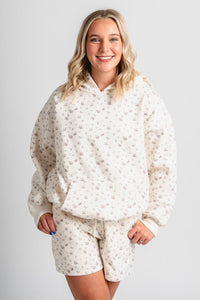 Ditsy floral hoodie ivory - Cute hoodie - Fun Cozy Basics at Lush Fashion Lounge Boutique in Oklahoma City