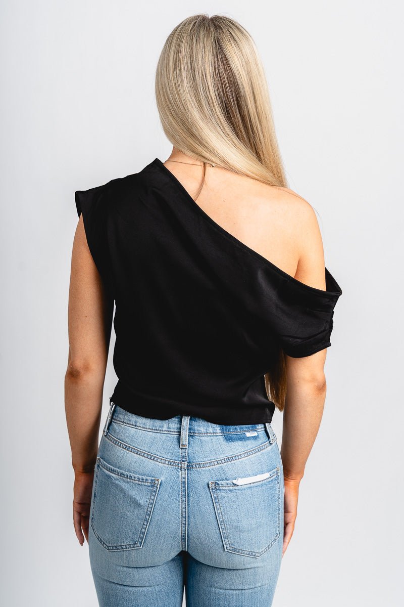Off shoulder cowl neck top black