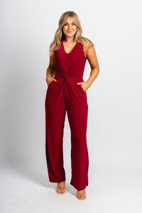 Twist v-neck jumpsuit burgundy - Cute jumpsuit - Trendy Rompers and Pantsuits at Lush Fashion Lounge Boutique in Oklahoma City