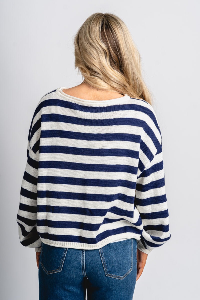 Striped crew neck sweater navy/ivory