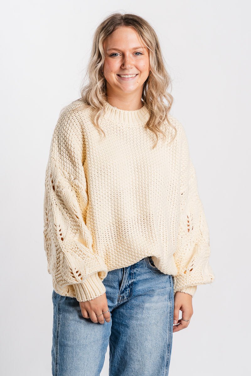 Chunky knit sweater cream – Boutique Sweaters | Fashionable Sweaters at Lush Fashion Lounge Boutique in Oklahoma City