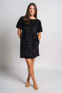 Short sleeve sequin dress black Stylish dress - Womens Fashion Dresses at Lush Fashion Lounge Boutique in Oklahoma City