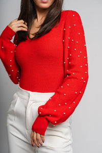 Pearl long sleeve bodysuit red - Trendy Bodysuit - Fashion Bodysuits at Lush Fashion Lounge Boutique in Oklahoma City