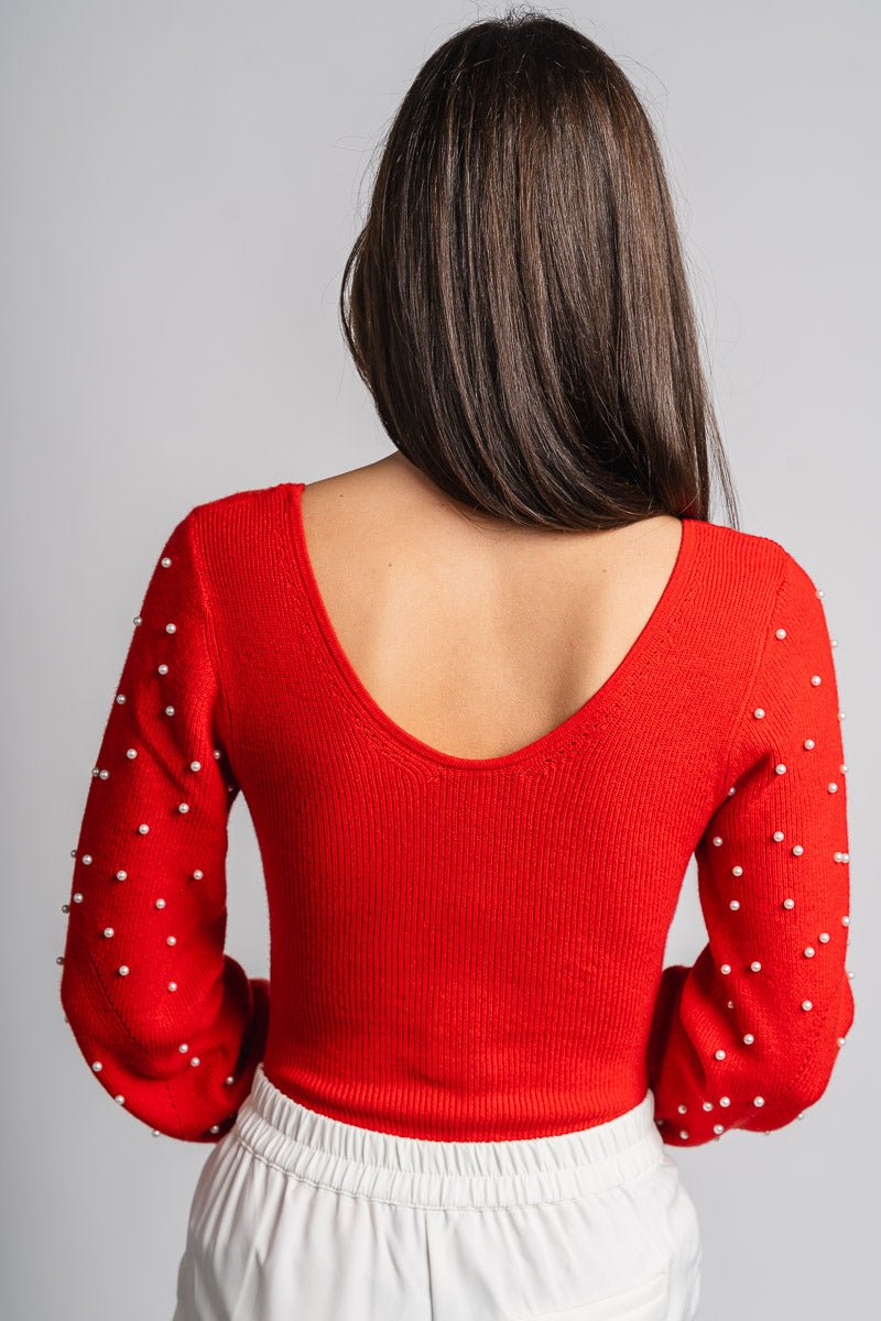 Pearl long sleeve bodysuit red