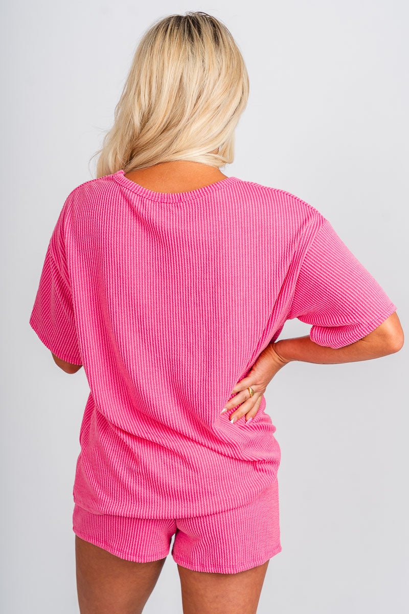 Ribbed short sleeve top fuchsia