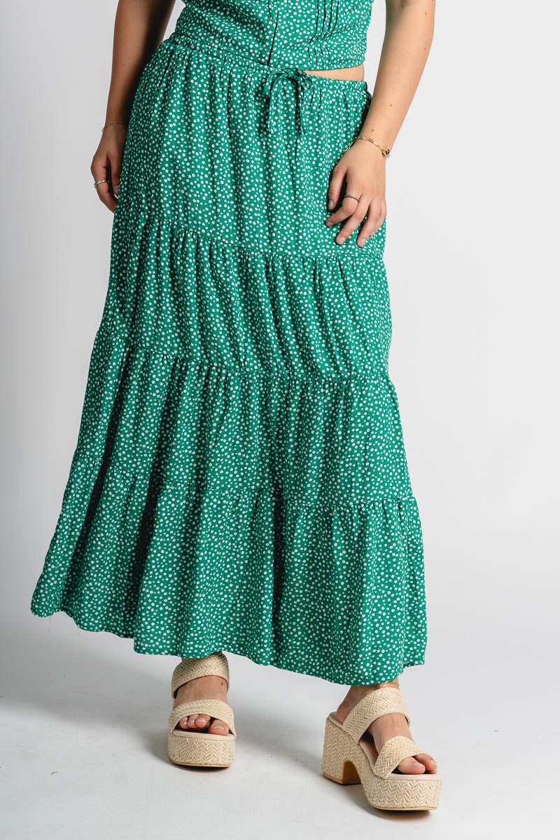 Floral maxi skirt green | Lush Fashion Lounge: boutique fashion skirts, affordable boutique skirts, cute affordable skirts
