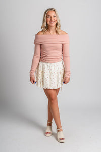 Floral bubble mini skirt ivory | Lush Fashion Lounge: boutique fashion skirts, affordable boutique skirts, cute affordable skirts