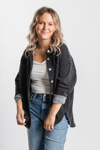 Oversized shacket charcoal – Affordable Blazers | Cute Black Jackets at Lush Fashion Lounge Boutique in Oklahoma City