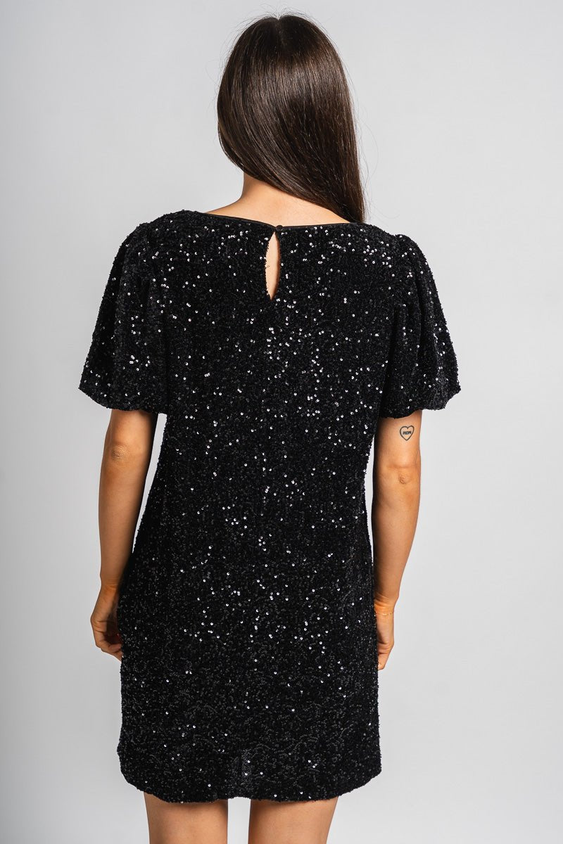 Short sleeve sequin dress black