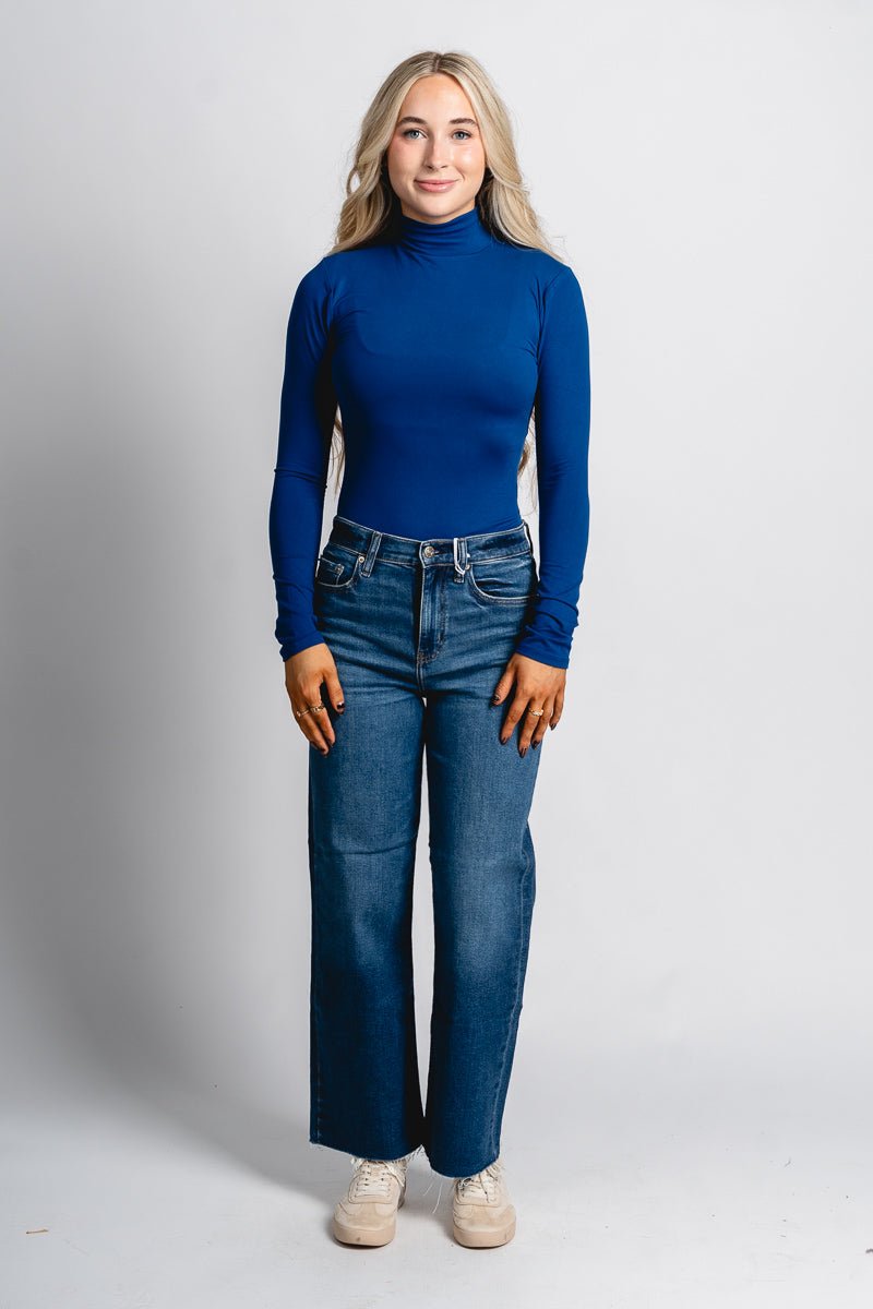 Mock neck long sleeve bodysuit blue - Oklahoma City inspired graphic t-shirts at Lush Fashion Lounge Boutique in Oklahoma City
