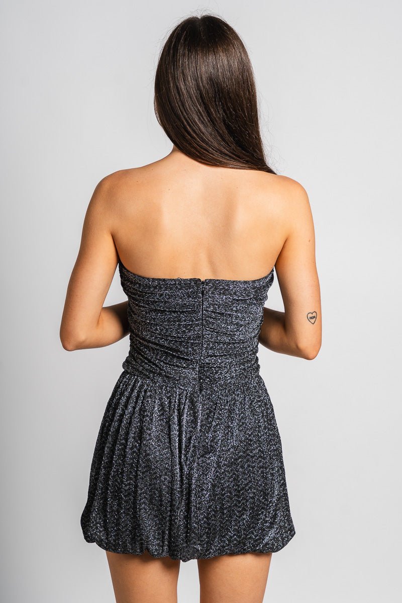 Strapless shimmer bubble hem dress black/silver