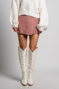 Houndstooth skirt brick/white | Lush Fashion Lounge: boutique fashion skirts, affordable boutique skirts, cute affordable skirts