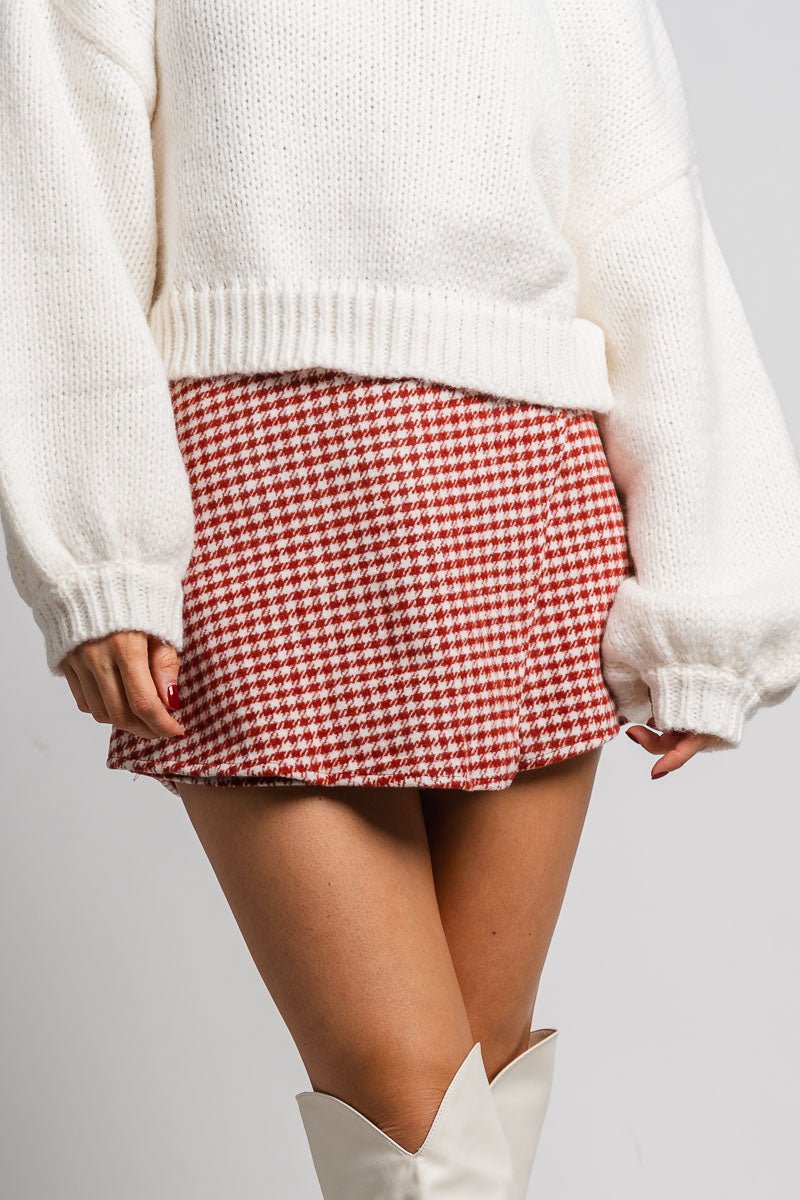 Houndstooth skirt brick/white | Lush Fashion Lounge: boutique fashion skirts, affordable boutique skirts, cute affordable skirts