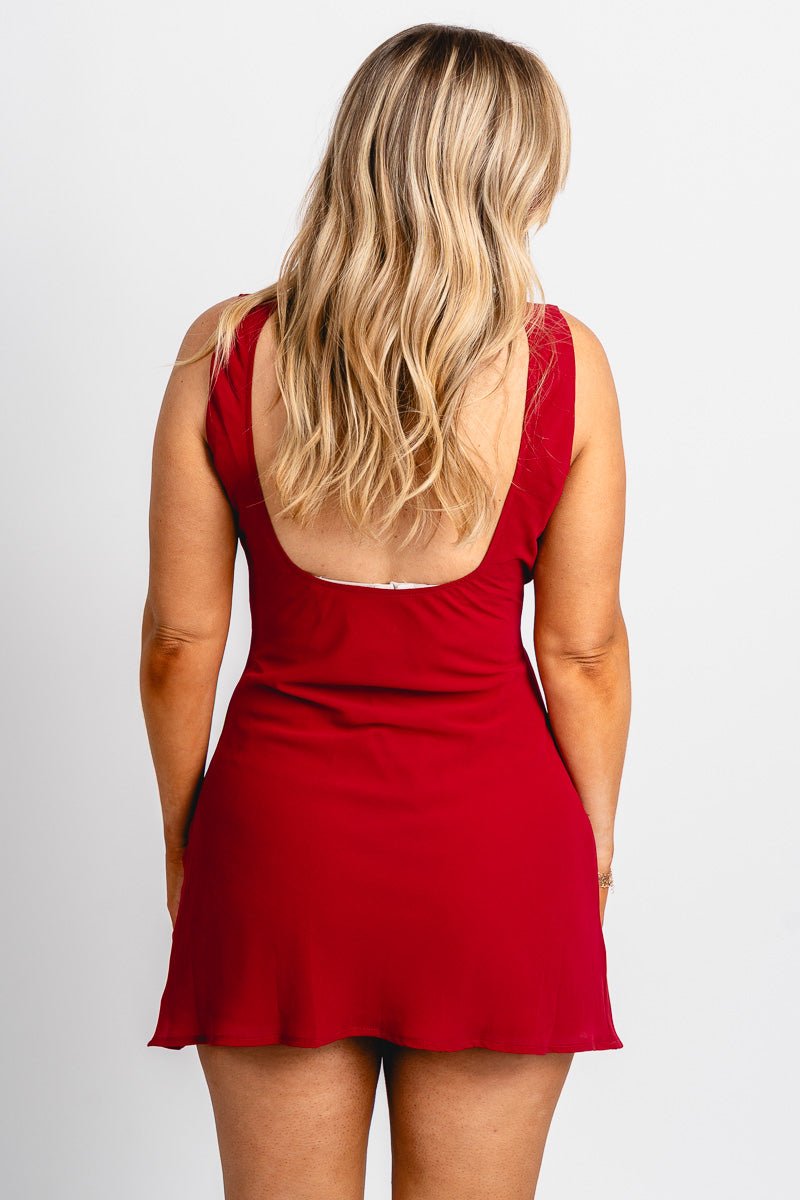 Open back mini dress red