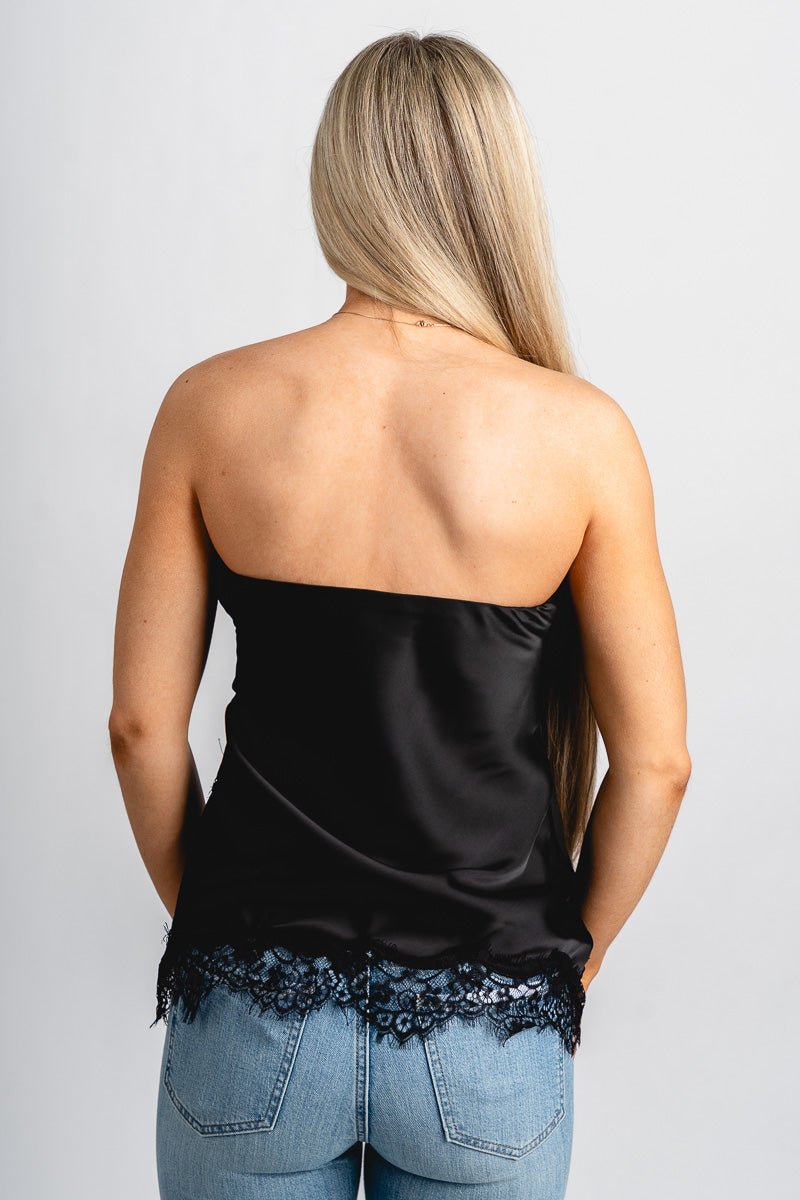 Strapless lace trim top black