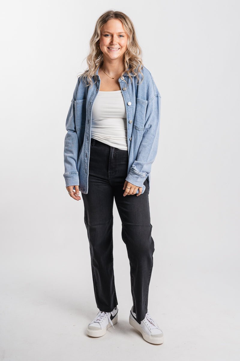 Oversized shacket denim – Fashionable Jackets | Trendy Blazers at Lush Fashion Lounge Boutique in Oklahoma City